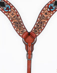 Hilason Horse Floral Hand Carved American Leather Breast Collar Headstall W/ Beaded Work Brown