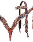 Western Horse Headstall And Floral Beaded Leather Breast Collar