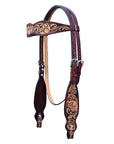 Hilason Horse Floral Hand Carved American Leather Breast Collar Headstall Brown