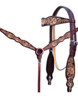 Hilason Horse Floral Hand Carved American Leather Breast Collar Headstall Brown