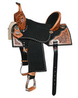 Hilason Western Horse Barrel Flex Tree Trail American Leather Saddle Black Gorgeous Floral Hand Tooled & Carved