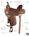 Hilason Western Horse Barrel Flex Tree Trail American Leather Saddle Brown Gorgeous Floral Hand Tooled & Carved