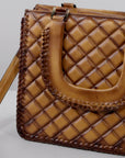 Handcrafted Leather Crossbody Bag With Diamond Quilting Details In Burnished Tan