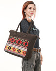 OHLAY Tote Upcycled Canvas Genuine Leather Women Bag Western Handbag Purse