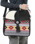 OHLAY Cross Body Hair On Upcycled Canvas Genuine Leather Women Bag Western Handbag Purse