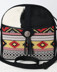 OHLAY Cross Body Hair On Upcycled Canvas Genuine Leather Women Bag Western Handbag Purse