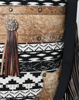 OHLAY Large Crossbody Hair On Upcycled Canvas Genuine Leather Women Bag Western Handbag Purse