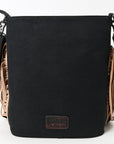 OHLAY Large Crossbody Hair On Upcycled Canvas Genuine Leather Women Bag Western Handbag Purse