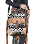 OHLAY Large Crossbody Hair On Upcycled Canvas Genuine Leather Women Bag Western Handbag Purse