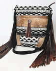 OHLAY Large Crossbody Hair On Upcycled Canvas Genuine Leather Women Bag Western Handbag Purse