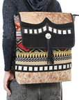 OHLAY Backpack Hair On Upcycled Canvas Genuine Leather Women Bag Western Handbag Purse