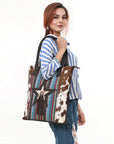 OHLAY Tote Hair On Upcycled Canvas Genuine Leather Women Bag Western Handbag Purse