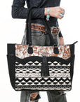 OHLAY Tote Hair On Upcycled Canvas Genuine Leather Women Bag Western Handbag Purse