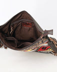 OHLAY Large Crossbody Hand Tooled Upcycled Canvas Genuine Leather Women Bag Western Handbag Purse