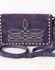 American Darling Western Small Cross Body Genuine Leather Handbag Purse Wallet Bag For Women Girls Purple