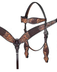 HILASON Western Horse Headstall & Breast Collar American Leather Floral Carving