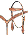Hand-Carved Leather Western Headstall And Breast Collar Set For Training And Showing