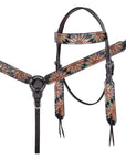 HILASON Western Horse Headstall & Breast Collar American Leather Floral Carving