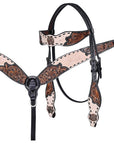 HILASON Western Horse Headstall & Breast Collar American Leather Floral Carving