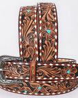 American Darling Floral Hand Carved Painted Belt Buckle Genuine Leather Covered Stylish Brown | Western