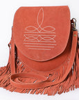 American Darling Boot Stitched Genuine Suede Leather Messenger Bag Genuine Western Fringe Crossbody Purse with YKK Zipper