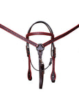 BAR H EQUINE Horse Hand Carved Breast Collar Headstall Genuine Leather Dark Brown