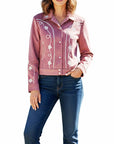 Western Fabric Shirt Jacket Dress Featuring Embroidered Star Detail And Button Front