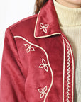 American Darling Women’s Embroidered Fabric Shirt Jacket – Western Button-Front Crop Jacket with Floral Stitching