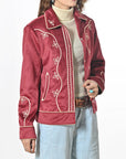 American Darling Women’s Embroidered Fabric Shirt Jacket – Western Button-Front Crop Jacket with Floral Stitching