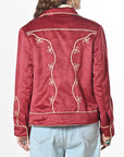 American Darling Women’s Embroidered Fabric Shirt Jacket – Western Button-Front Crop Jacket with Floral Stitching