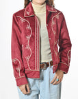 American Darling Women’s Embroidered Fabric Shirt Jacket – Western Button-Front Crop Jacket with Floral Stitching