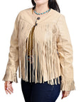 American Darling Women’s Tan Genuine Leather Fringe Jacket | Western Boho Shirt Coat