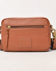 NEVER MIND Luxury Tan Quilted Leather Camera Bag Crossbody Adjustable Strap