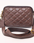 NEVER MIND Luxury Tan Quilted Leather Camera Bag Crossbody Adjustable Strap