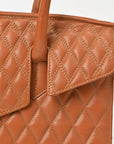 Never Mind Genuine Leather Quilted Tote Bag Women Structured Satchel Handbag Dual Top Handle Spacious Everyday Shoulder Purse