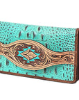 American Darling Wallet Hand Tooled Crocodile Embossed Genuine Leather Women Bag Western Handbag Purse