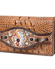 American Darling Clutch Hand Tooled Crocodile Embossed Genuine Leather Women Bag Western Handbag Purse