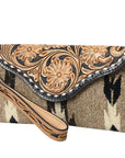 American Darling Wristlet Hand Tooled Upcycled Wool Genuine Leather Women Bag Western Handbag Purse