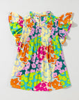 Abstract Leopard Pleated Flutter Sleeve Blouse