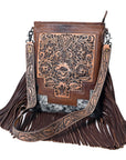 American Darling Messenger Hand Tooled Hair On Genuine Leather Women Bag Western Handbag Purse