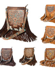American Darling Messenger Hand Tooled Hair On Genuine Leather Women Bag Western Handbag Purse