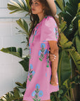 Floral Short Sleeve Split Neck Mini Dress