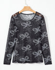 Bow Tie Mesh Long Sleeve Top