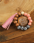 MAMA Wood Pendant Leopard Fringe Keychain