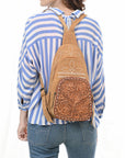American Darling Sling Hand Tooled Genuine Leather Suede bag