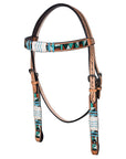 Hilason Horse Hand Painted American Leather Breast Collar Headstall Rawhide Braided Tan