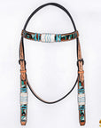 Hilason Horse Hand Painted American Leather Breast Collar Headstall Rawhide Braided Tan