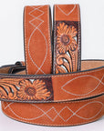 American Darling Floral Hand Carved Painted Belt Buckle Genuine Leather Covered Stylish Brown | Western