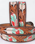 American Darling Floral Hand Carved Painted Belt Buckle Genuine Leather Covered Stylish Brown | Western