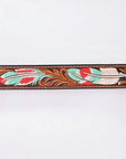 American Darling Floral Hand Carved Painted Belt Buckle Genuine Leather Covered Stylish Brown | Western